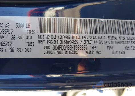 2017 Dodge Journey Se из США, поврежденный, VIN 3C4PDCAB2HT568897